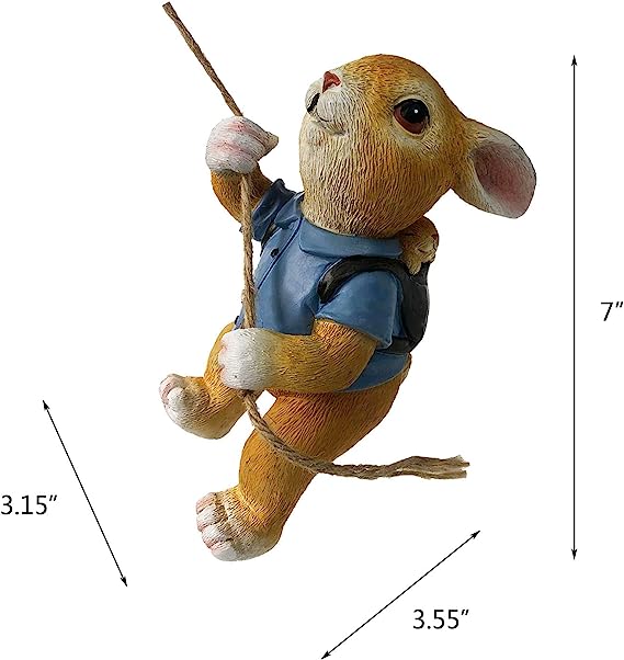 Garden Rabbit Outdoor Hanging Tree Statue Climbing Figurine Home Animal Statue Funny Gifts 7" H