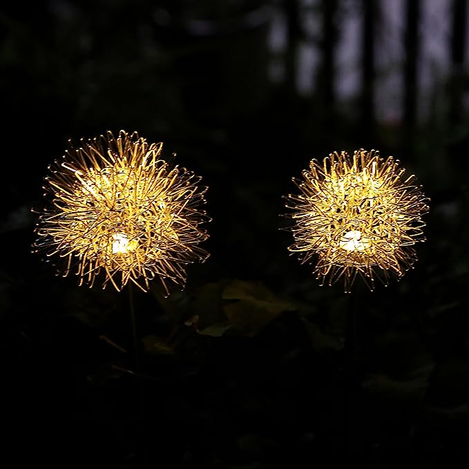 Solar Garden Lights Aluminium Wire Ball Light for Patio Walkway Pathway Party Wedding Decorative Warm White (2 Pack 29.5"H)