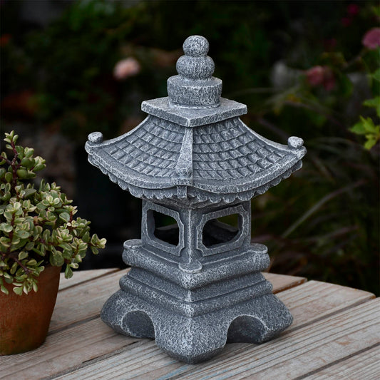 Pagoda Garden Statue Outdoor Light, Japanese Pagoda Lamp for Outdoor Zen Garden Statues Decor with Solar Powered Led Lights