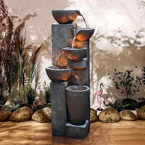 40”H Modern Floor-Standing Garden Outdoor Fountains with LED Lights