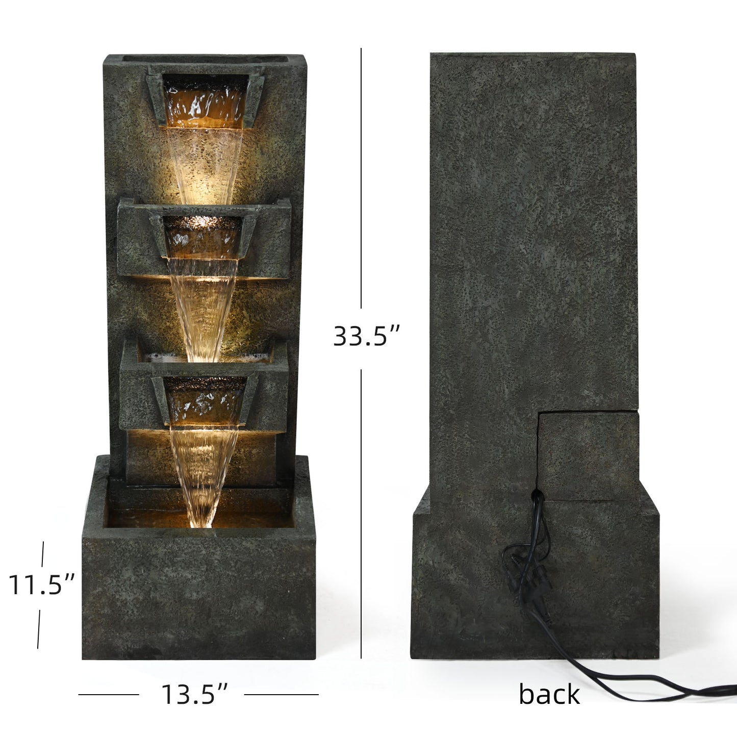 33'H Modern Cascading Floor-Standing Fountain Outdoor Garden Water Fountains with LED Lights