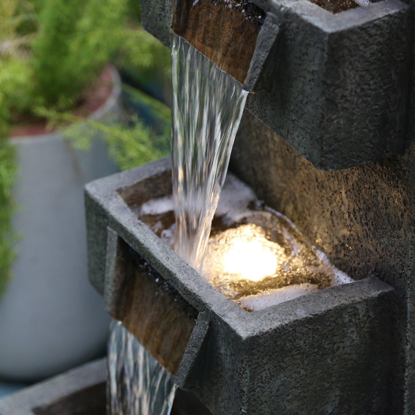 33'H Modern Cascading Floor-Standing Fountain Outdoor Garden Water Fountains with LED Lights